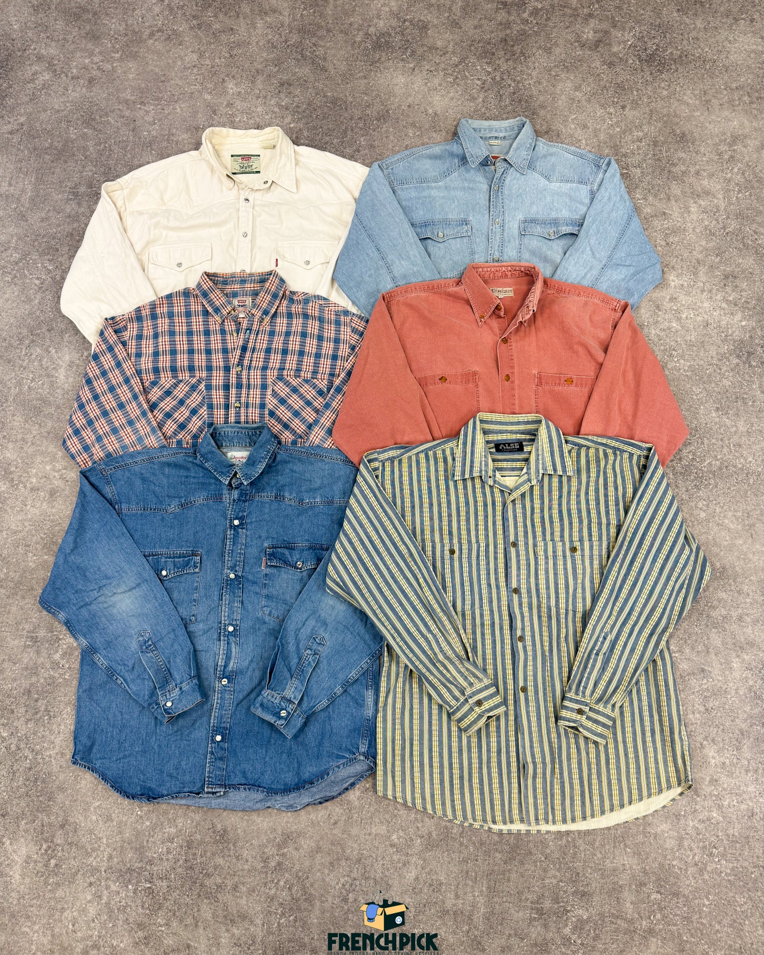 chemise-jean-grossiste-vintage-moderne-vetement-friperie-wholesaler-seconde-main-80-90-2000-2010