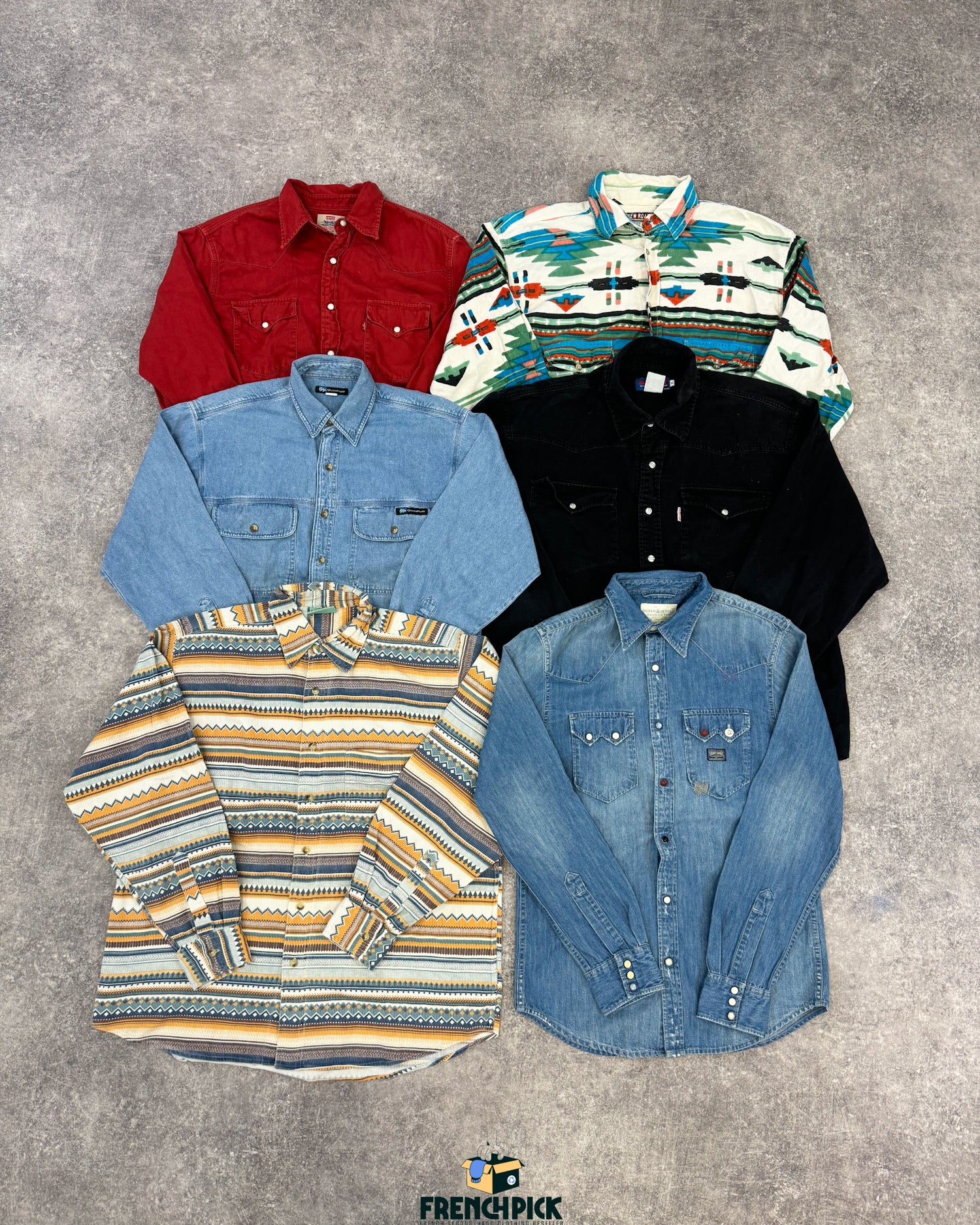 chemise-jean-grossiste-vintage-moderne-vetement-friperie-wholesaler-seconde-main-80-90-2000-2010