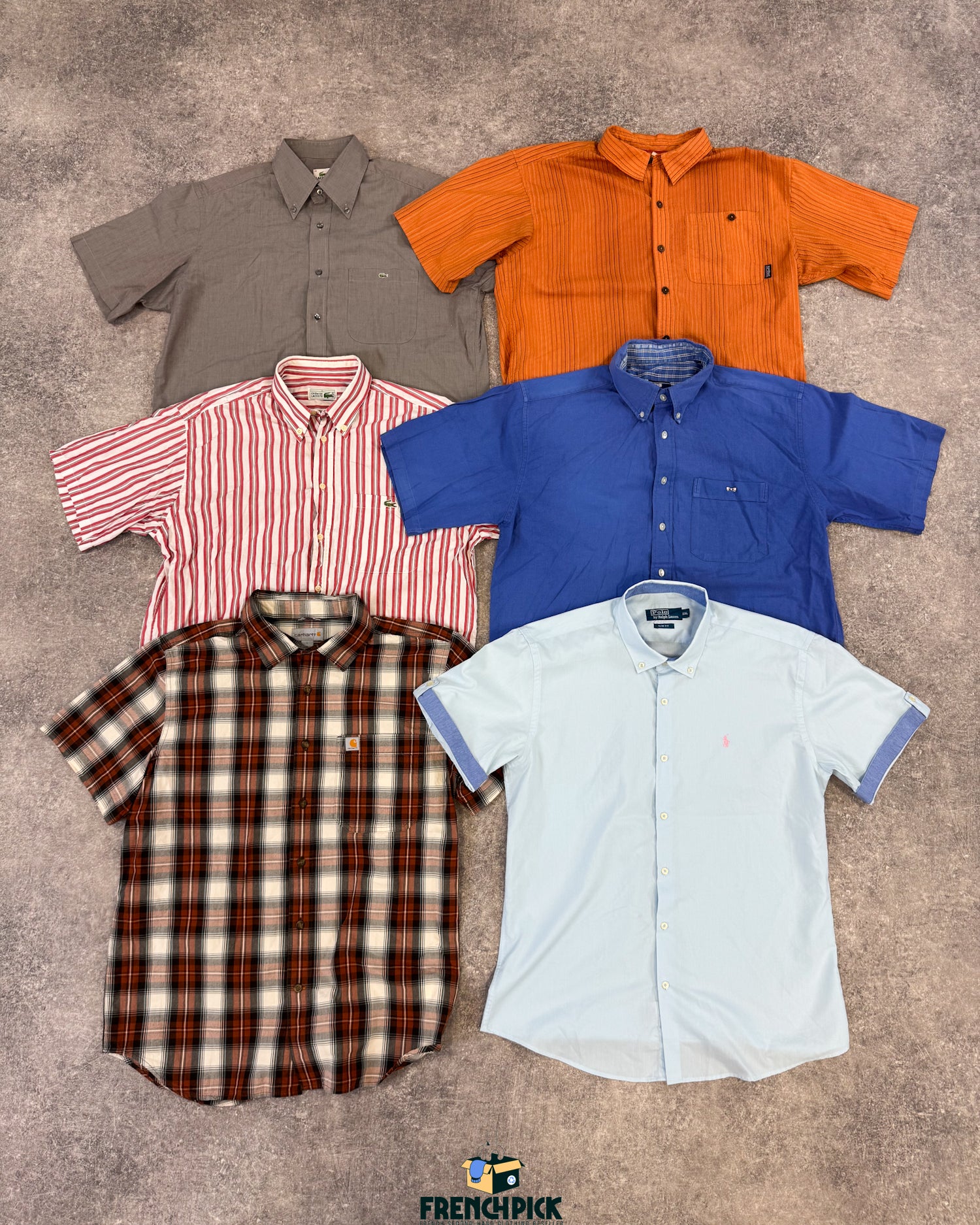 chemise-manches-courtes-homme-marque-brand-lacoste-ralph-lauren-hugo-boss-columbia-femme-moderne-vintage-vetement-grossiste-friperie-wholesaler-seconde-main-marque-occasion-textile-piece-80-90-2000-2010-french-pick