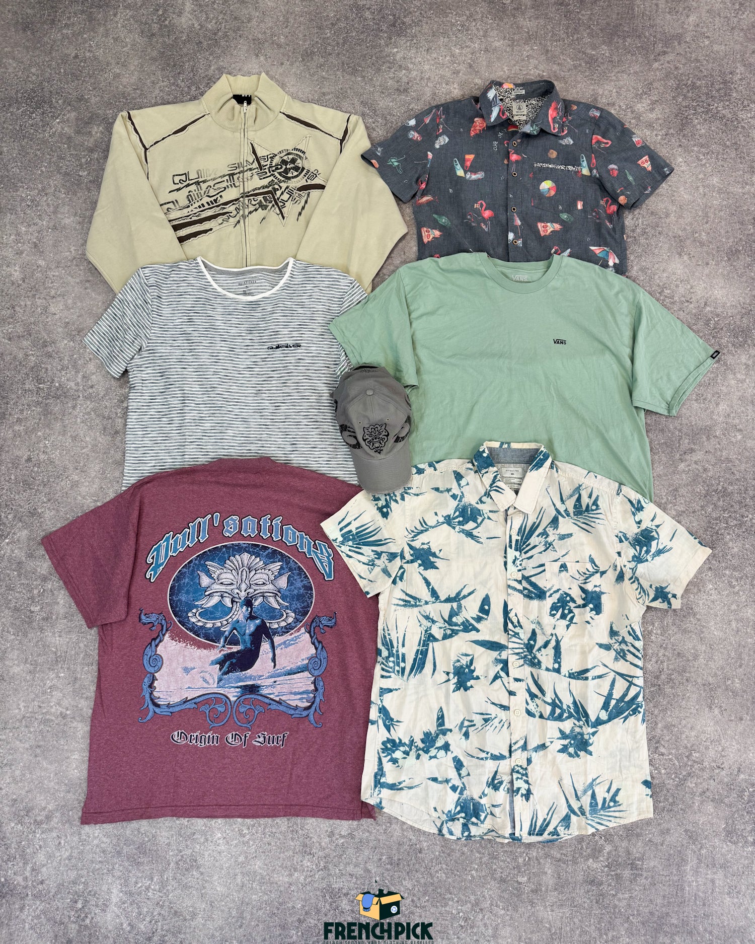 mix-surf-skate-t-shirt-chemise-skateur-surfeur-Quicksilver-Billabong-Oxbow-Vans-Huf-Rip-Curl-Element-homme-moderne-vintage-vetement-grossiste-friperie-wholesaler-seconde-main-marque-occasion-textile-piece-80-90-2000-2010-french-pick