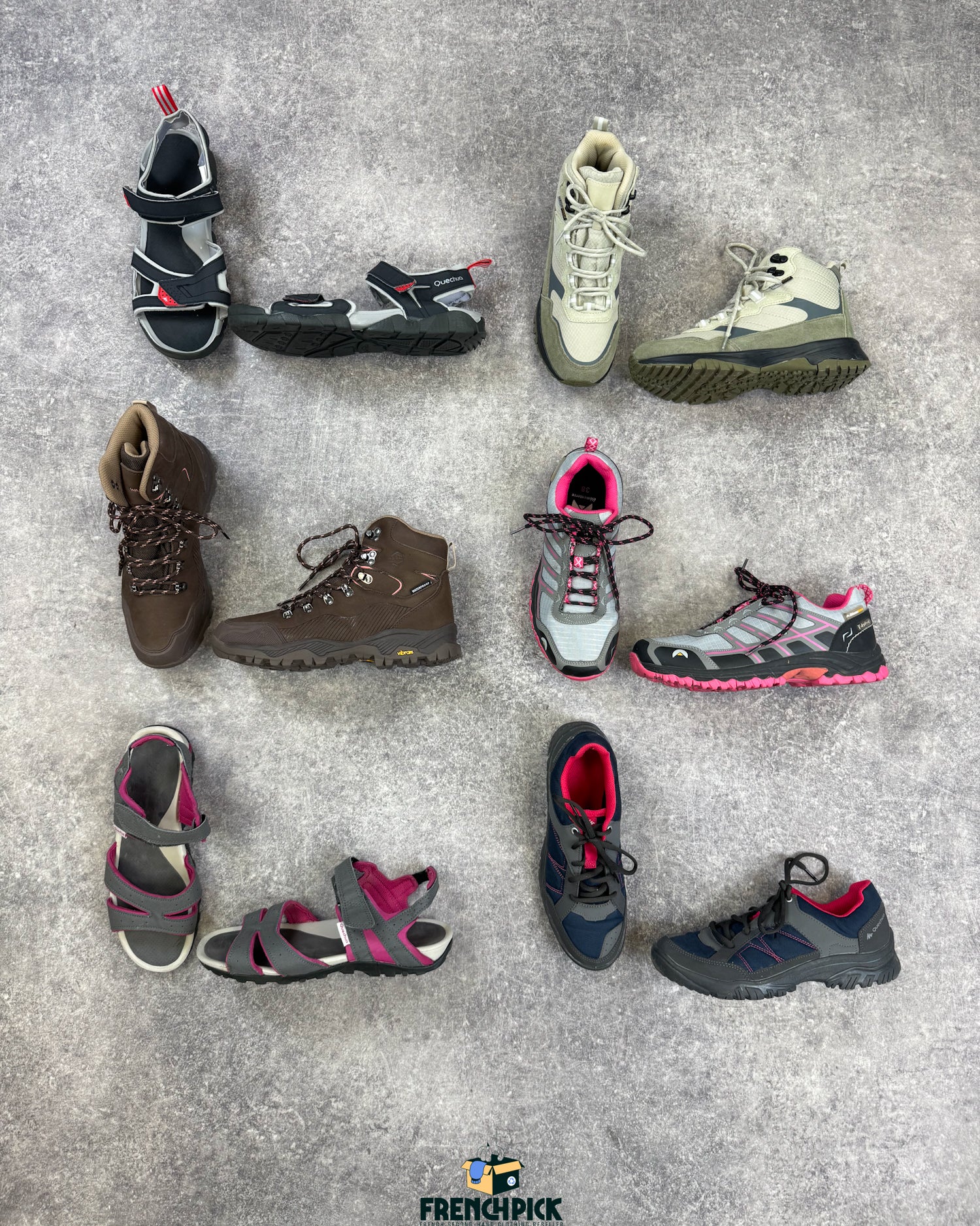 chaussures-de-randonne-montagne-merell-quechua-decathlon-the-north-face-femme-homme-moderne-vintage-vetement-grossiste-friperie-wholesaler-seconde-main-marque-occasion-textile-piece-80-90-2000-2010-french-pick