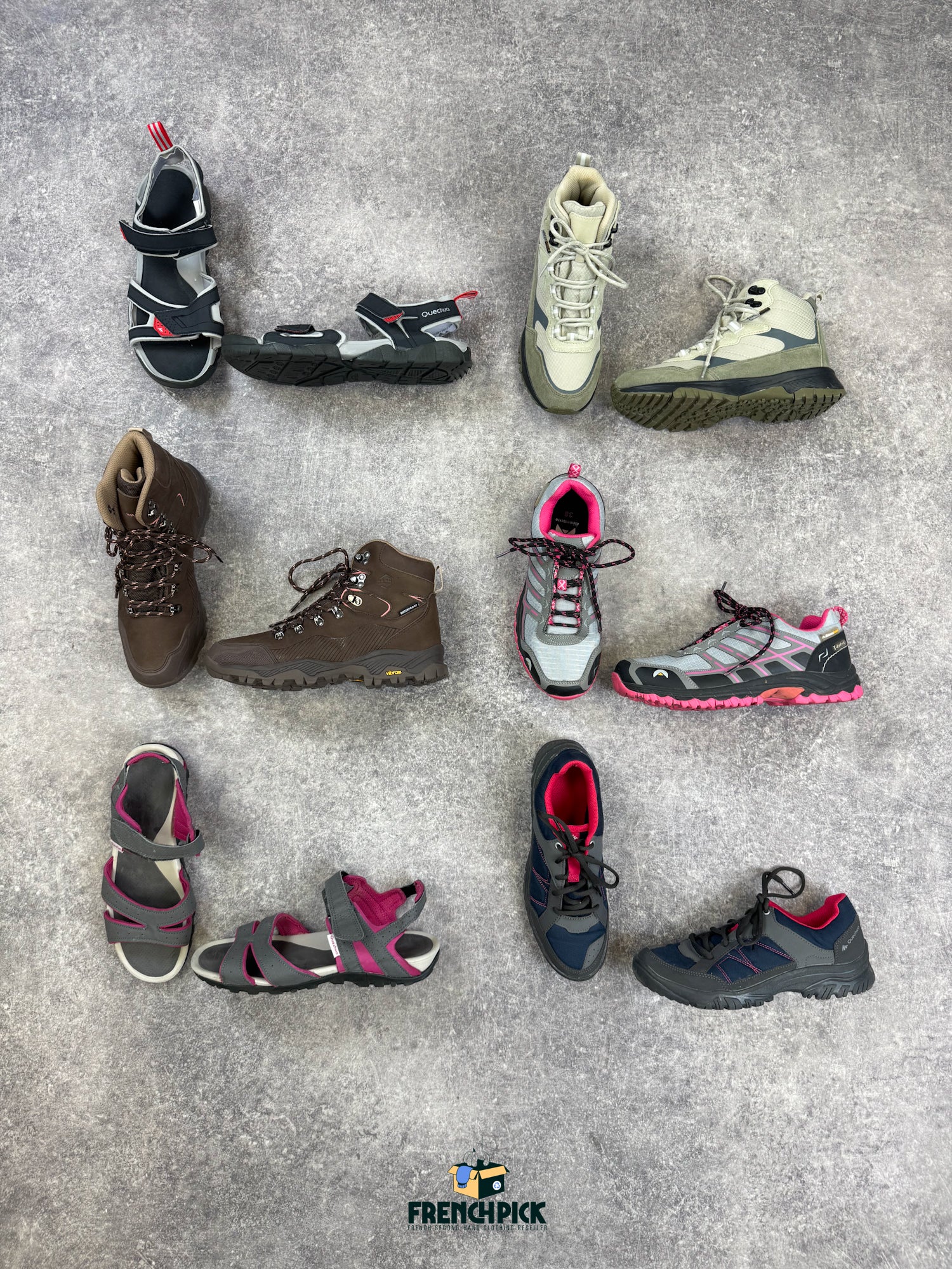 chaussures-de-randonne-montagne-merell-quechua-decathlon-the-north-face-femme-homme-moderne-vintage-vetement-grossiste-friperie-wholesaler-seconde-main-marque-occasion-textile-piece-80-90-2000-2010-french-pick