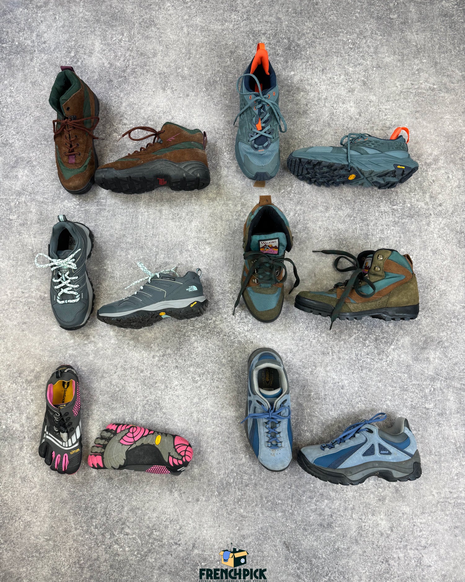 chaussures-de-randonne-montagne-merell-quechua-decathlon-the-north-face-femme-homme-moderne-vintage-vetement-grossiste-friperie-wholesaler-seconde-main-marque-occasion-textile-piece-80-90-2000-2010-french-pick