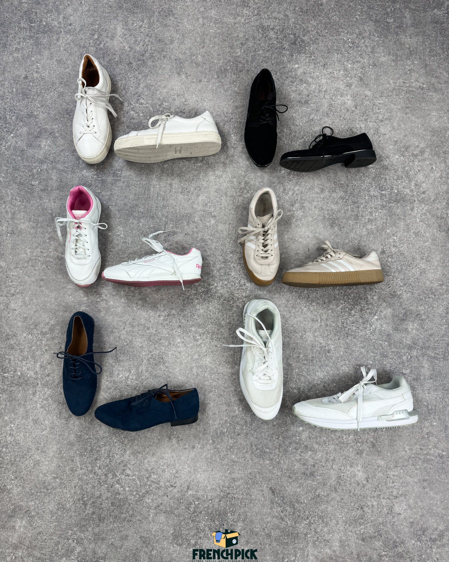 chaussures-de-ville-baskets-derbies-marques-adidas-bocage-Nike-hiver-femme-moderne-vetement-grossiste-friperie-wholesaler-seconde-main-marque-occasion-textile-piece-80-90-2000-2010-french-pick