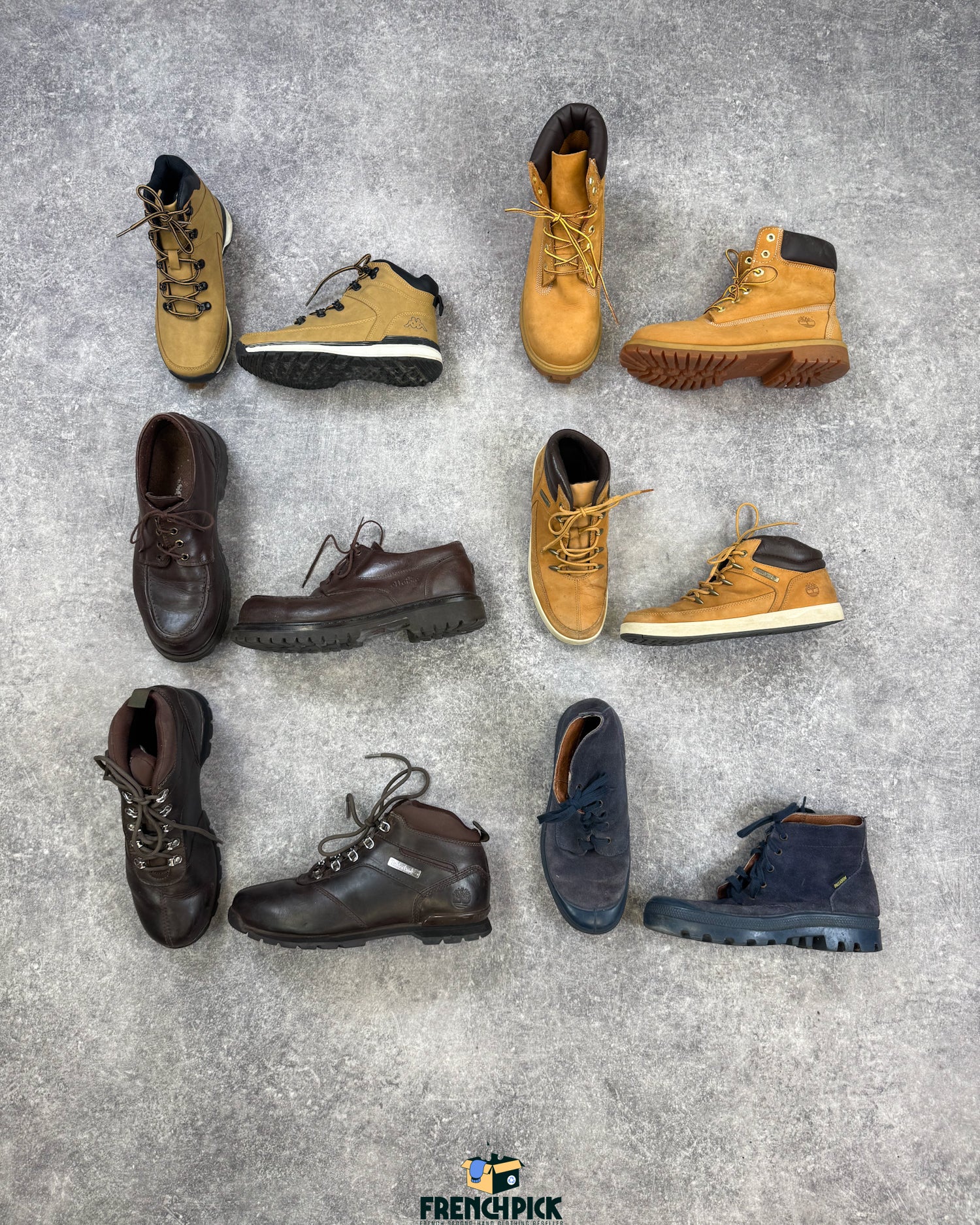 chaussures-de-chantier-workwear-timberland-CAT-Kappa-travaux-homme-femme-vintage-moderne-vetement-grossiste-friperie-wholesaler-seconde-main-marque-occasion-textile-piece-80-90-2000-2010-french-pick