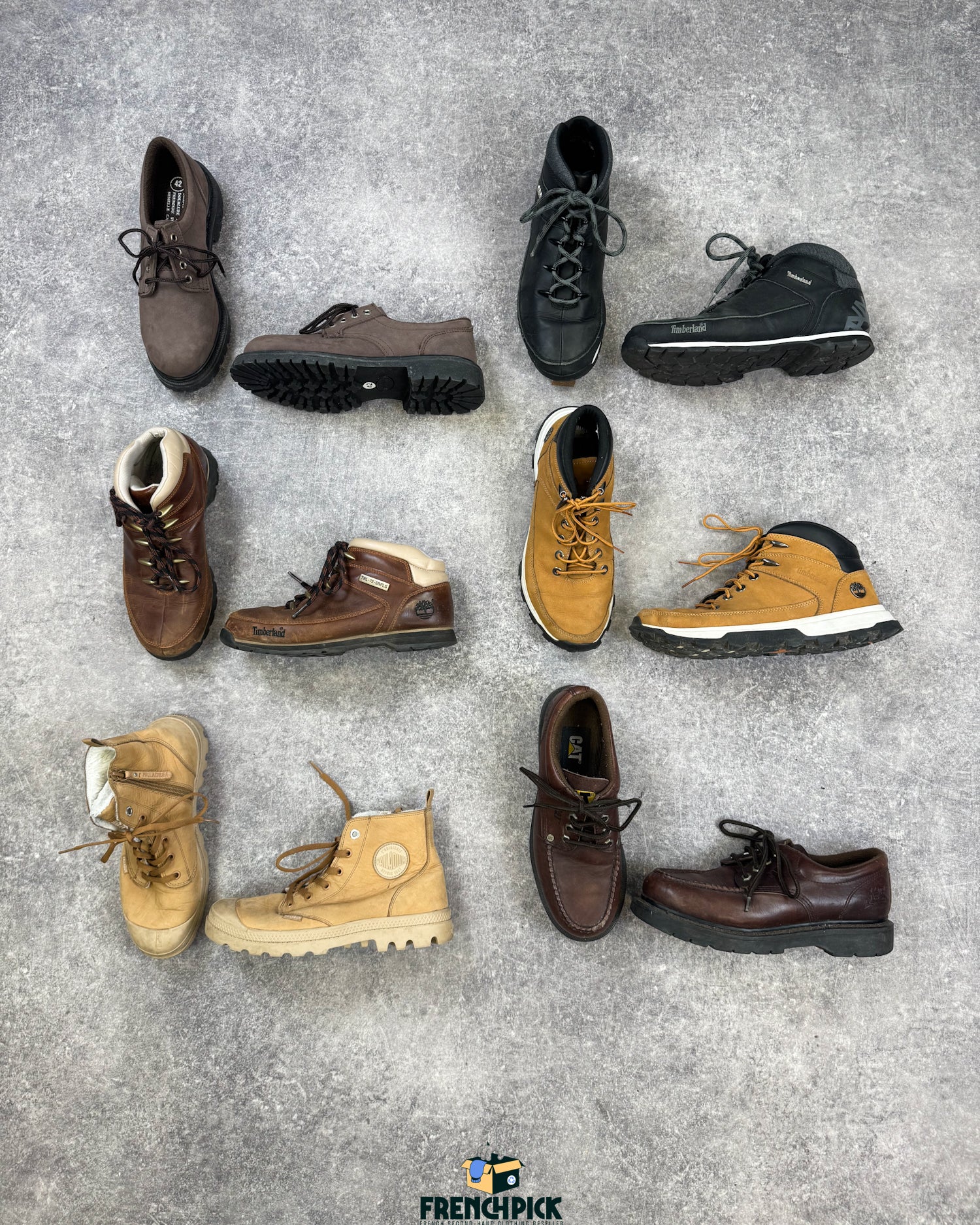 chaussures-de-chantier-workwear-timberland-CAT-Kappa-travaux-homme-femme-vintage-moderne-vetement-grossiste-friperie-wholesaler-seconde-main-marque-occasion-textile-piece-80-90-2000-2010-french-pick