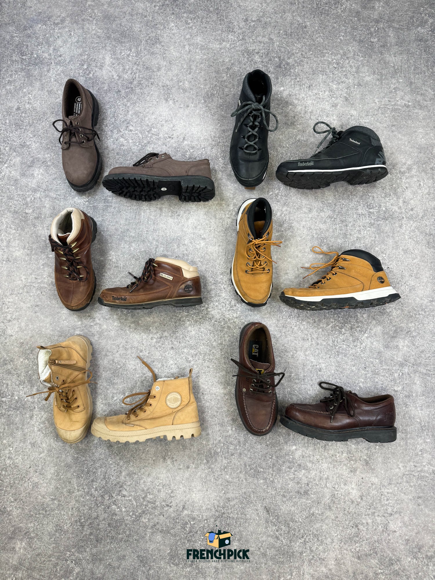 chaussures-de-chantier-workwear-timberland-CAT-Kappa-travaux-homme-femme-vintage-moderne-vetement-grossiste-friperie-wholesaler-seconde-main-marque-occasion-textile-piece-80-90-2000-2010-french-pick