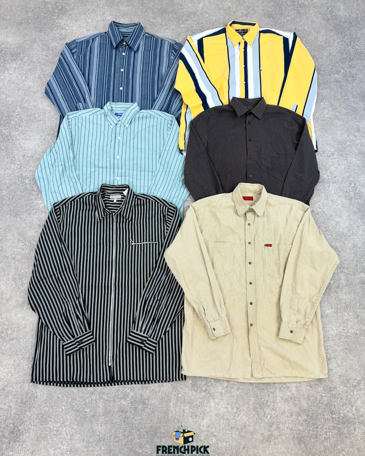 Chemise-a-rayures-couleurs-vintage-costume-vetements-tenues-soiree-workwear-bucheron-homme-femme-vintage-vetement-grossiste-friperie-wholesaler-seconde-main-marque-occasion-textile-piece-annees-80-90-2000-2010-french-pick-reseller-vinted