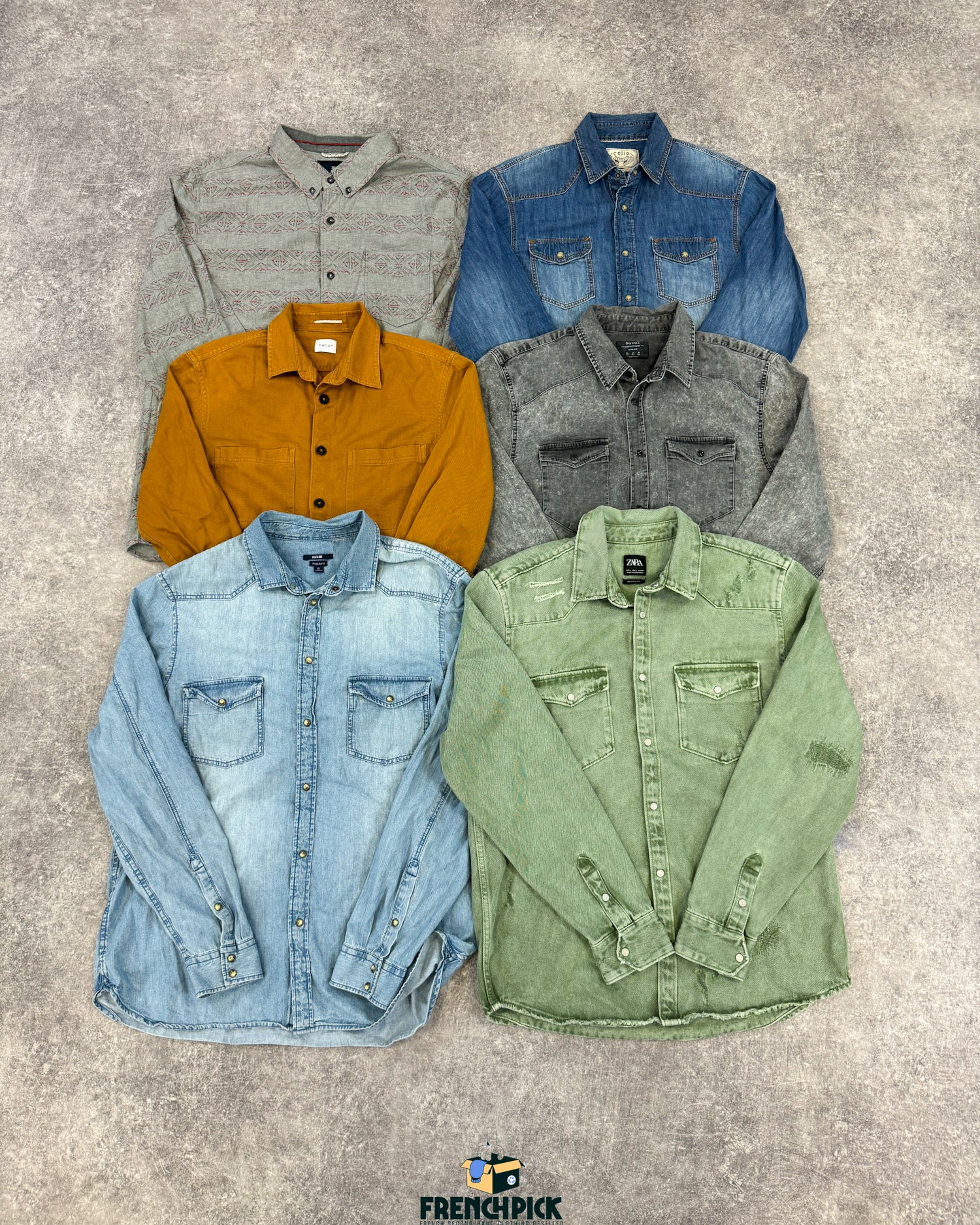 chemise-jean-grossiste-vintage-moderne-vetement-friperie-wholesaler-seconde-main-80-90-2000-2010