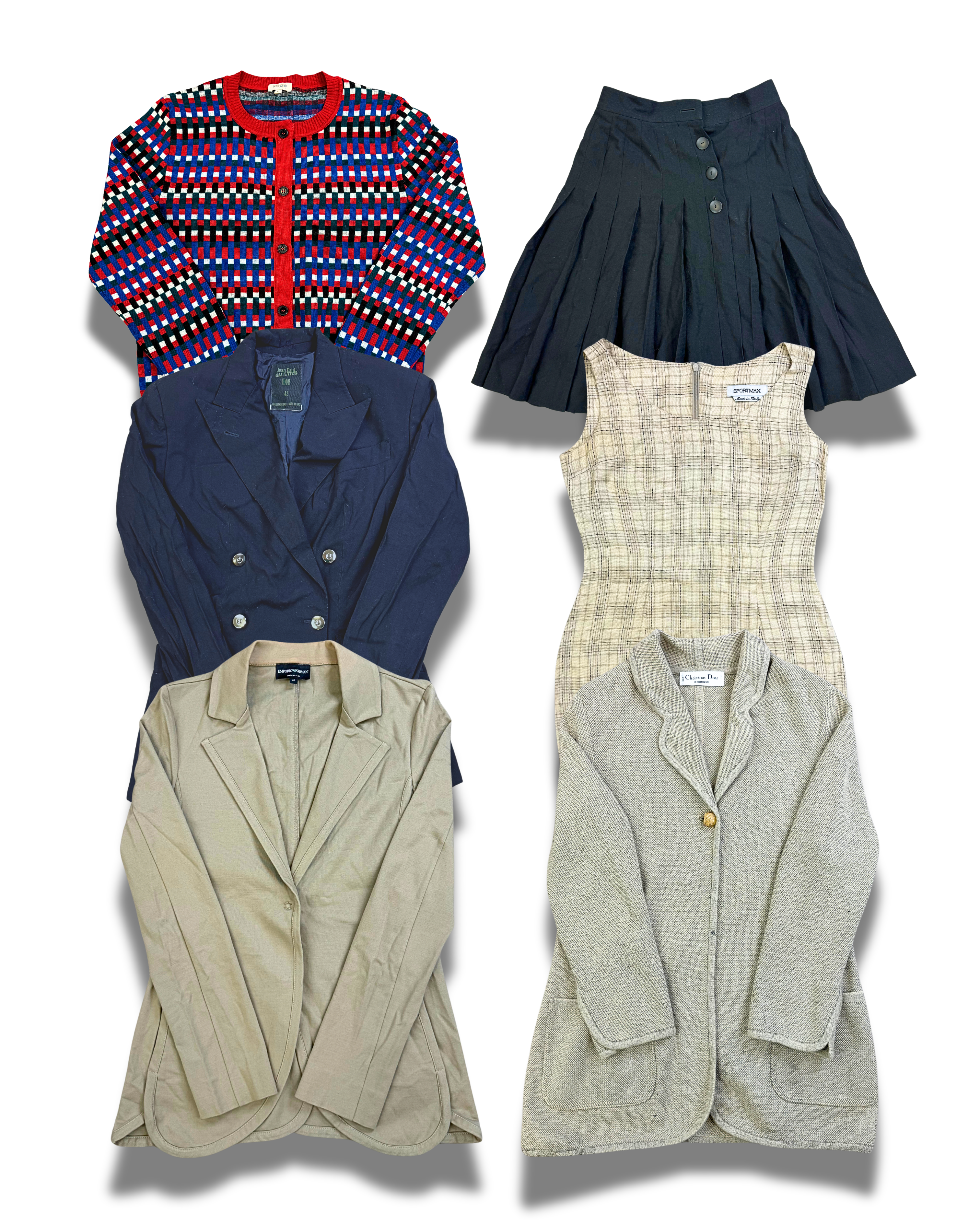 vetements-de-luxe-femme-jupe-robe-gilet-blazer-chemise-christian-dior-givenchy-kenzo-armany-lanvin-burberry-emporio-armani-prada-versace-moncler-femme-ete-hiver-vetement-vintage-moderne-grossiste-friperie-wholesaler-seconde-main-marque-occasion-revente-textile-piece-80-90-2000-2010-Y2K-french-pick-reseller-vinted