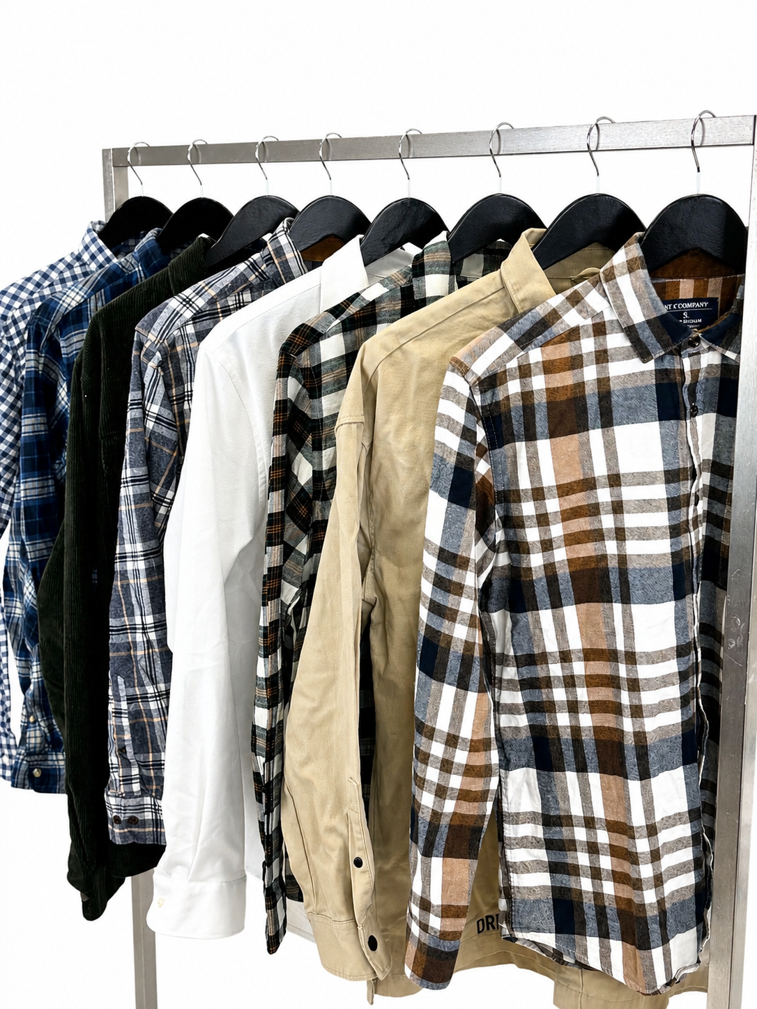Mix-chemises-a-manches-courtes-longues-epaisses-flanelle-col-motifs-rayes-carreaux-unies-couleurs-costume-moderne-homme-ete-hiver-vetement-vintage-grossiste-friperie-wholesaler-seconde-main-marque-occasion-revente-textile-piece-80-90-2000-2010-Y2K-french-pick-reseller-vinted