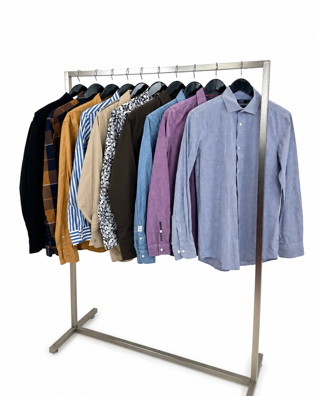 Mix-chemises-a-manches-longues-col-motifs-rayes-carreaux-unies-couleurs-costume-moderne-homme-ete-hiver-vetement-vintage-grossiste-friperie-wholesaler-seconde-main-marque-occasion-revente-textile-piece-80-90-2000-2010-Y2K-french-pick-reseller-vinted