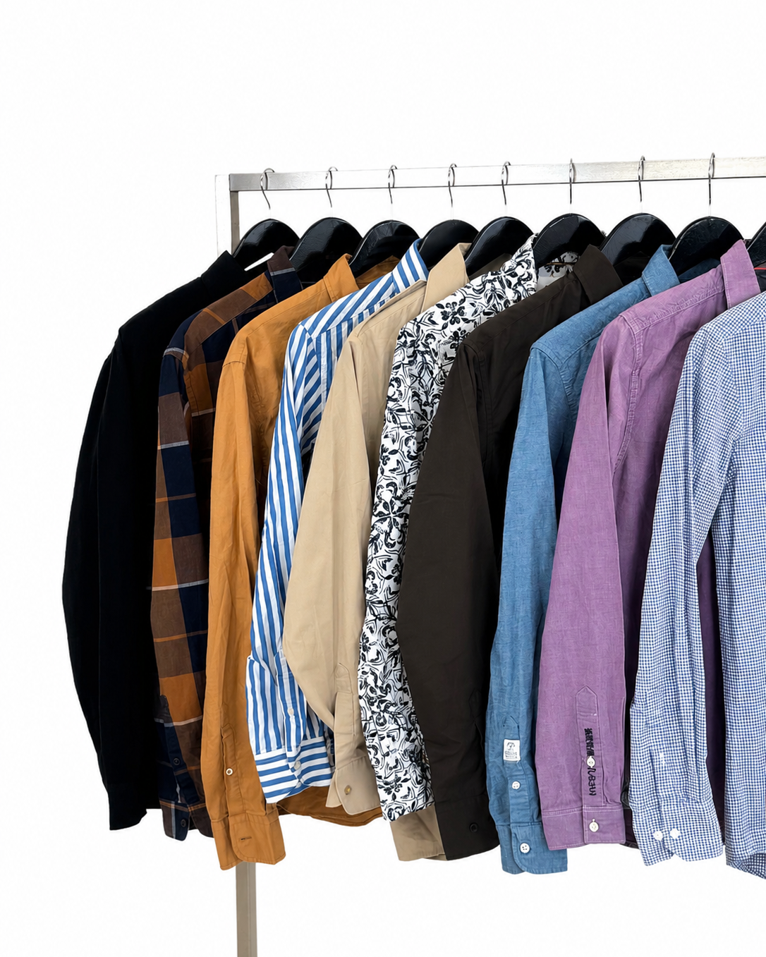 Mix-chemises-a-manches-longues-col-motifs-rayes-carreaux-unies-couleurs-costume-moderne-homme-ete-hiver-vetement-vintage-grossiste-friperie-wholesaler-seconde-main-marque-occasion-revente-textile-piece-80-90-2000-2010-Y2K-french-pick-reseller-vinted