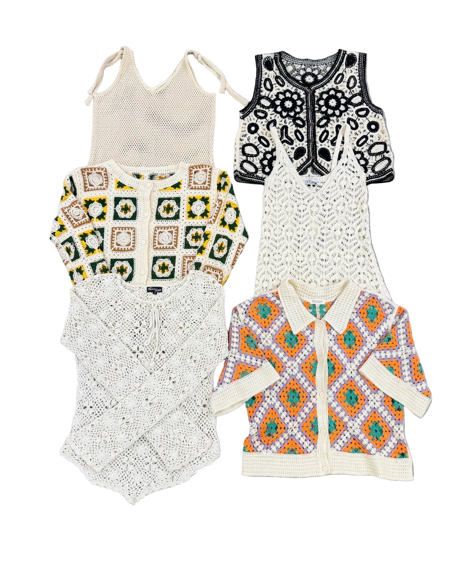 mix-crochet-maille-laine-ete-tenue-plage-mer-motifs-fleurs-top-gilet-robe-jupe-vetements-tenues-soiree-femme-vintage-moderne-vetement-grossiste-friperie-wholesaler-seconde-main-marque-occasion-textile-piece-annees-80-90-2000-2010-french-pick-reseller-vinted