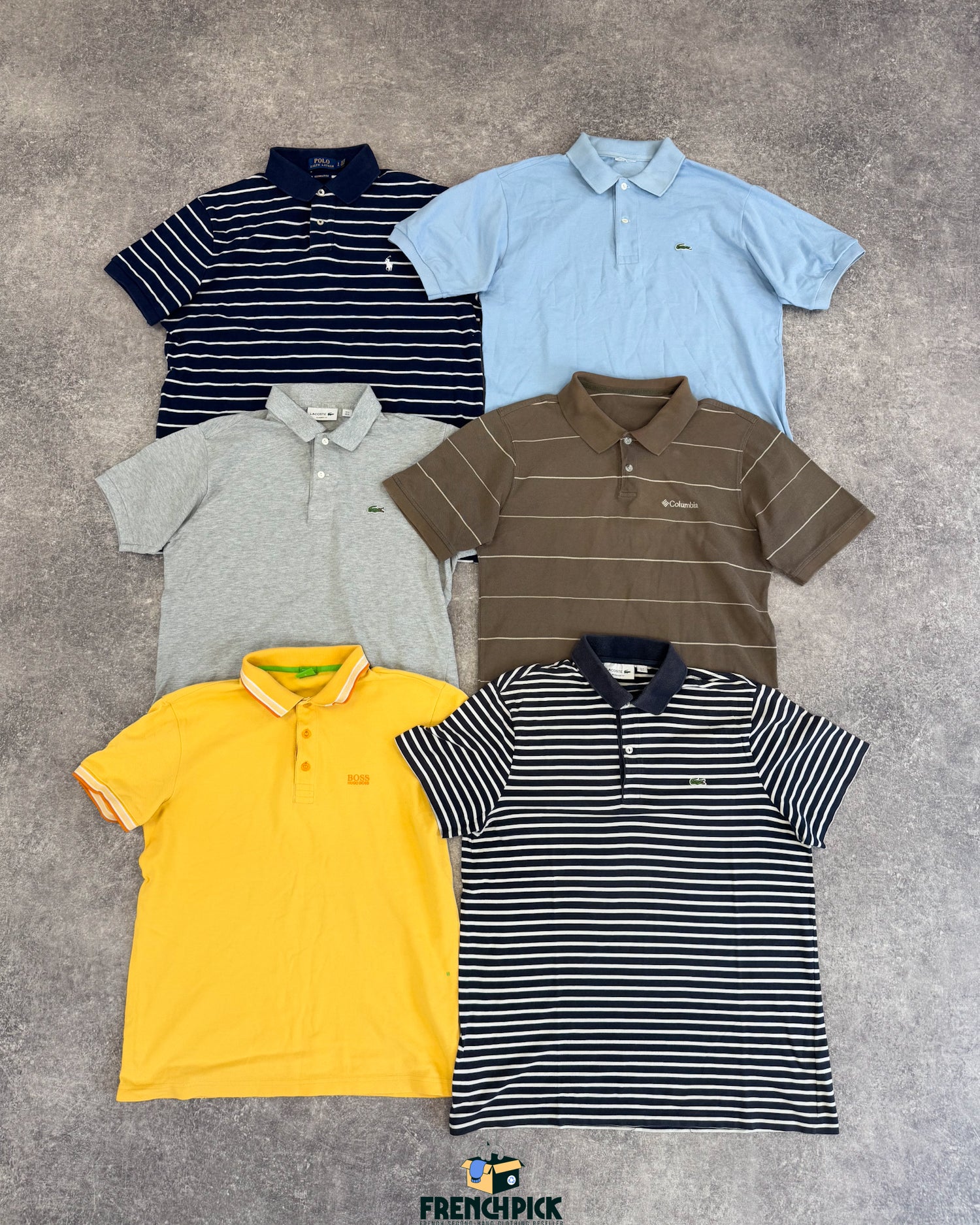 Polo-homme-marque-brand-lacoste-ralph-lauren-hugo-boss-columbia-femme-moderne-vintage-vetement-grossiste-friperie-wholesaler-seconde-main-marque-occasion-textile-piece-80-90-2000-2010-french-pick
