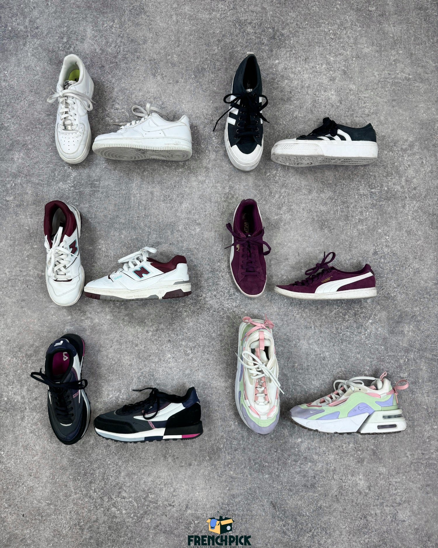 sneakers-chaussures-basket-nike-adidas-new-balance-puma-salomon-autry-femme-vintage-moderne-vetement-grossiste-friperie-wholesaler-seconde-main-marque-occasion-textile-piece-80-90-2000-2010-french-pick