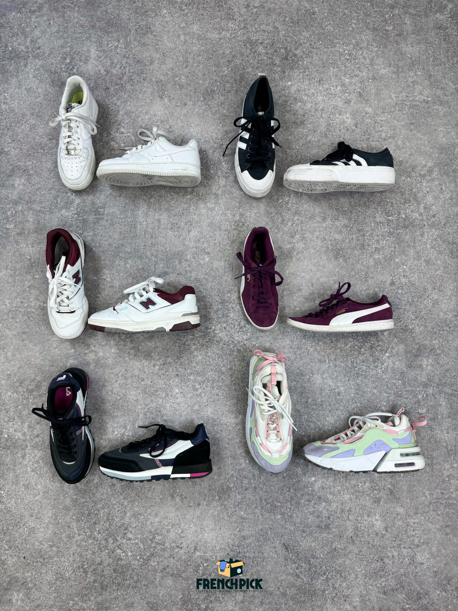 sneakers-chaussures-basket-nike-adidas-new-balance-puma-salomon-autry-femme-vintage-moderne-vetement-grossiste-friperie-wholesaler-seconde-main-marque-occasion-textile-piece-80-90-2000-2010-french-pick