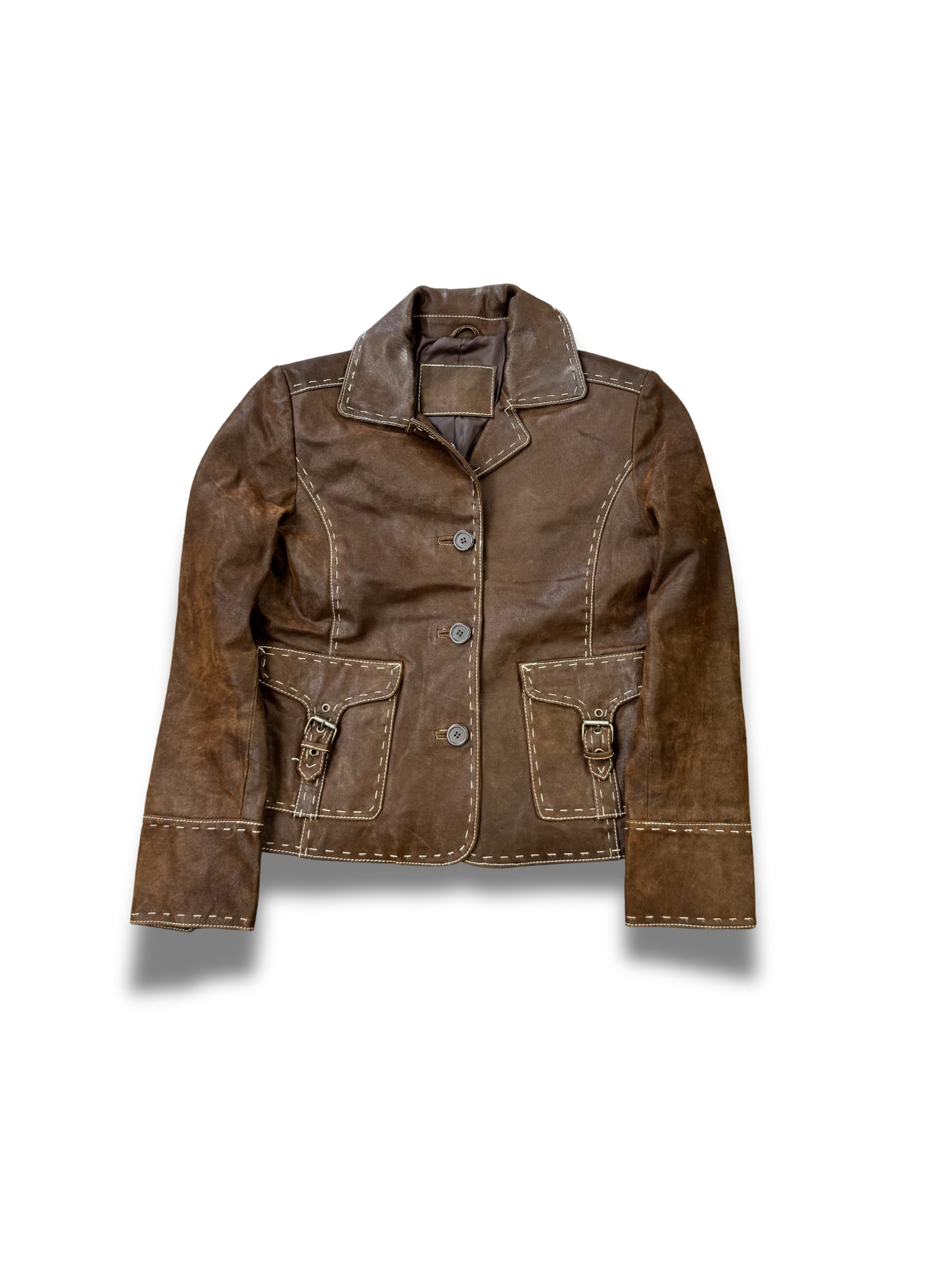 cuirs-veste-en-cuir-des-annees-2000-vrai-cuir-de-vache-daim-Y2K-patine-ancien-femme-vintage-vetements-femme-vintage-vetement-grossiste-friperie-wholesaler-seconde-main-marque-occasion-textile-piece-annees-80-90-2000-2010-french-pick-reseller-vinted-reseller-vinted-vente-en-ligne