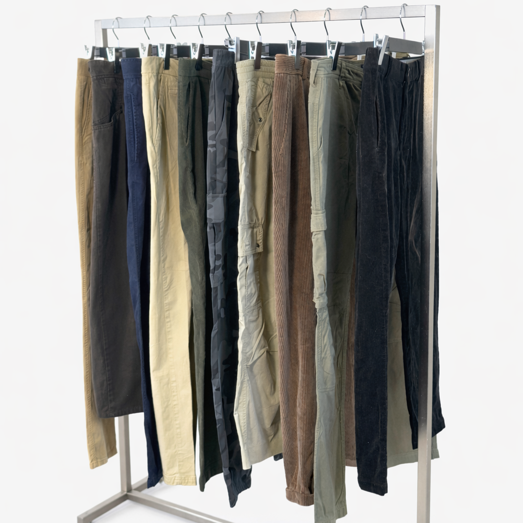 Mix-pantalon-vetements-pantalons-fluide-laine-velours-cargo-chino-pantacourt-coupe-slim-droite-large-regular-levi-s-moderne-homme-ete-printemps-automne-hiver-vetement-vintage-grossiste-friperie-wholesaler-seconde-main-marque-occasion-textile-piece-80-90-2000-2010-Y2K-french-pick